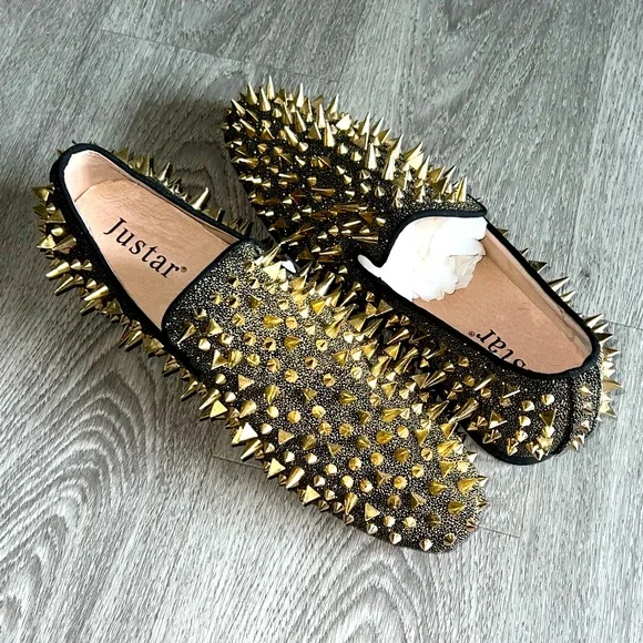 justar Shoes Mens Loafers Size 44 Designed With Golden Studs